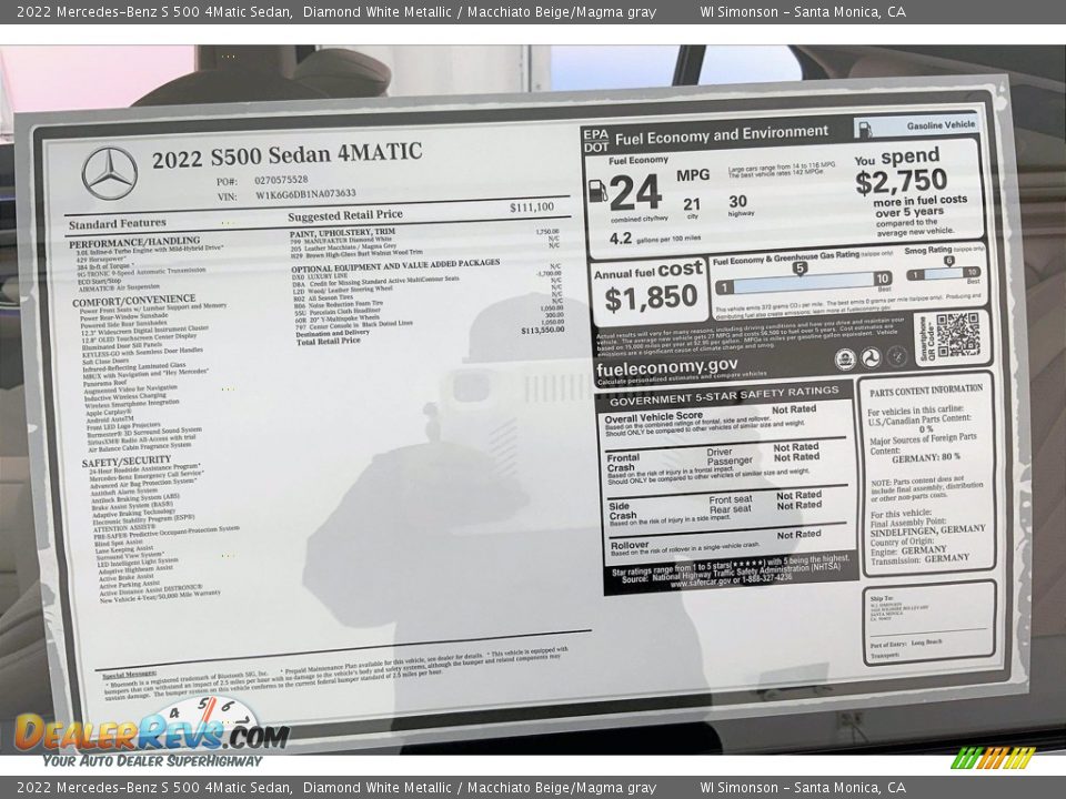 2022 Mercedes-Benz S 500 4Matic Sedan Window Sticker Photo #13