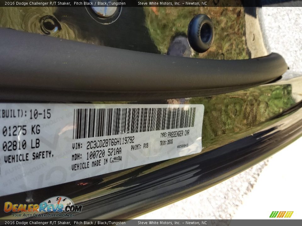 2016 Dodge Challenger R/T Shaker Pitch Black / Black/Tungsten Photo #26