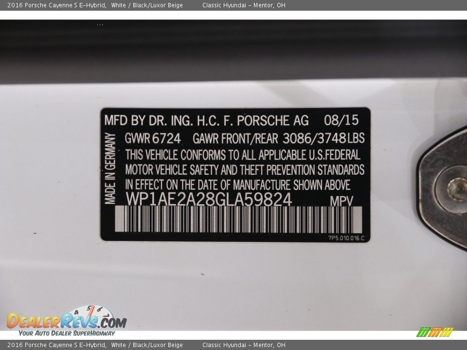 2016 Porsche Cayenne S E-Hybrid White / Black/Luxor Beige Photo #25