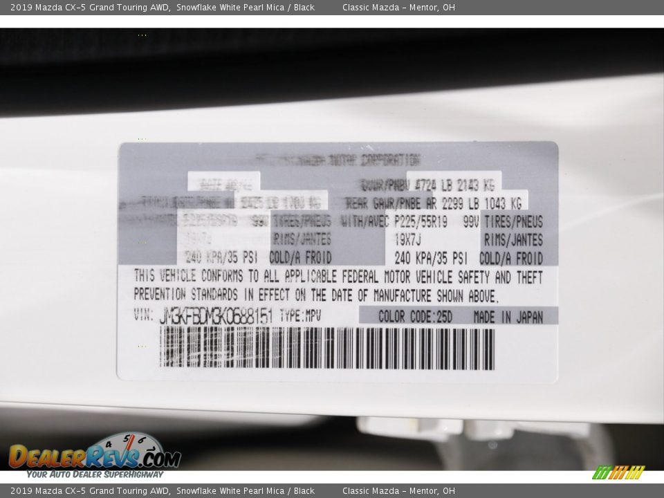 2019 Mazda CX-5 Grand Touring AWD Snowflake White Pearl Mica / Black Photo #20