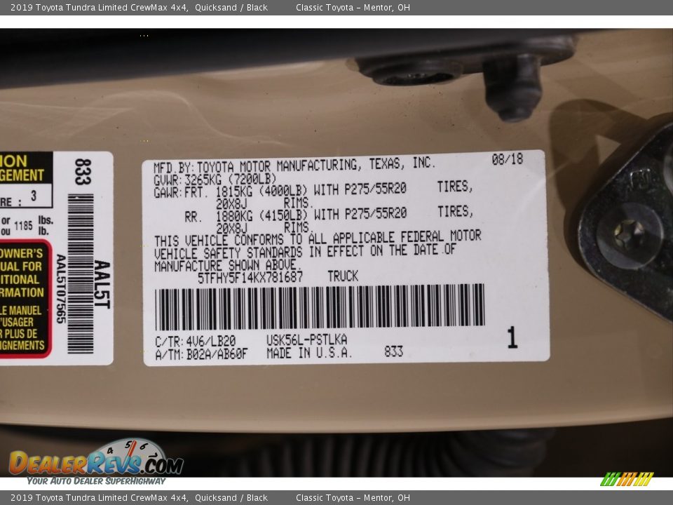 2019 Toyota Tundra Limited CrewMax 4x4 Quicksand / Black Photo #21