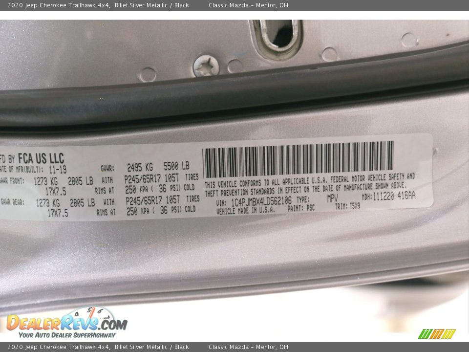 2020 Jeep Cherokee Trailhawk 4x4 Billet Silver Metallic / Black Photo #22