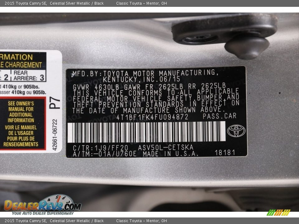 2015 Toyota Camry SE Celestial Silver Metallic / Black Photo #20