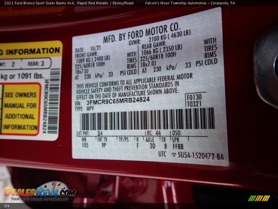 Ford Color Code D4 Rapid Red Metallic