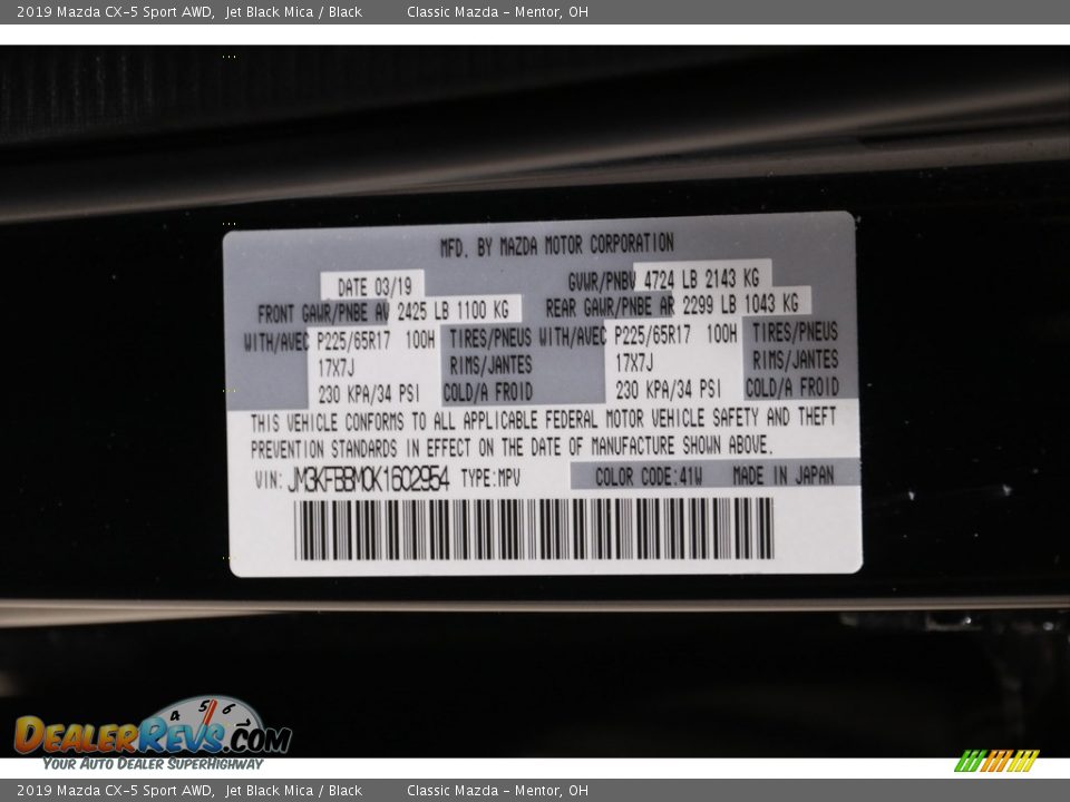 2019 Mazda CX-5 Sport AWD Jet Black Mica / Black Photo #18