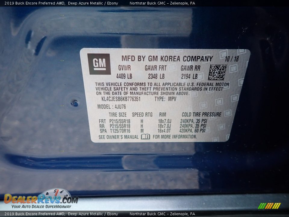 2019 Buick Encore Preferred AWD Deep Azure Metallic / Ebony Photo #15