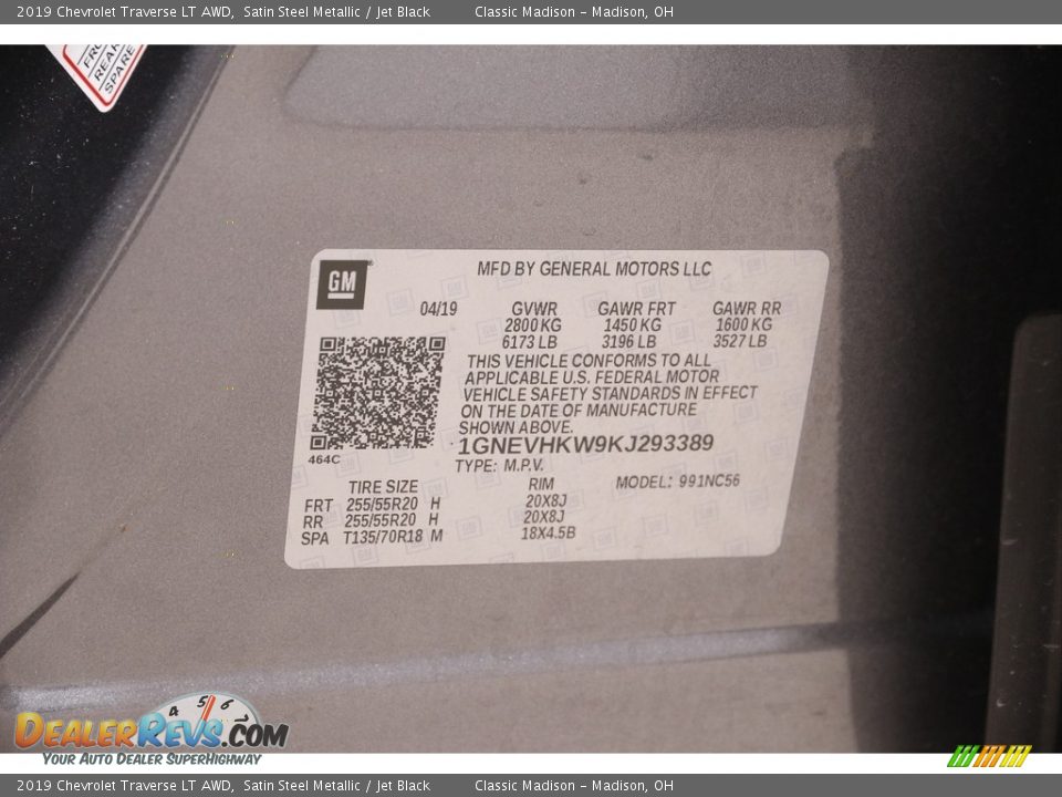 2019 Chevrolet Traverse LT AWD Satin Steel Metallic / Jet Black Photo #22