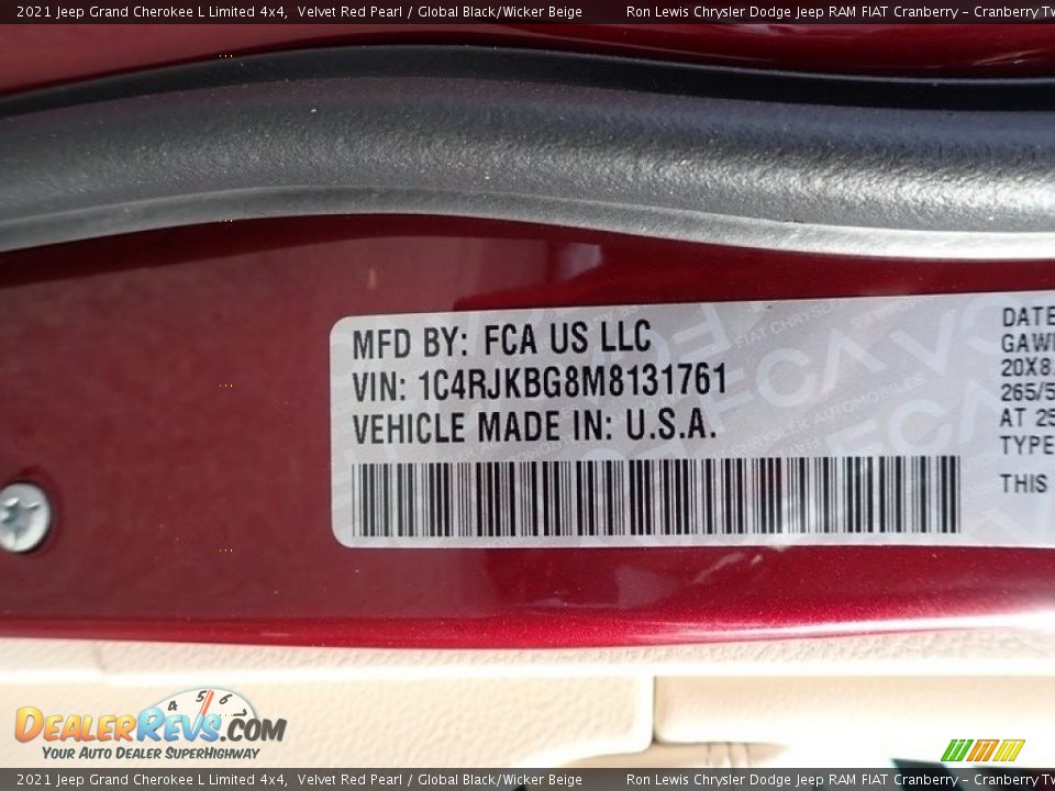 2021 Jeep Grand Cherokee L Limited 4x4 Velvet Red Pearl / Global Black/Wicker Beige Photo #11