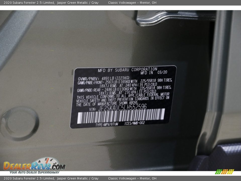 2020 Subaru Forester 2.5i Limited Jasper Green Metallic / Gray Photo #28