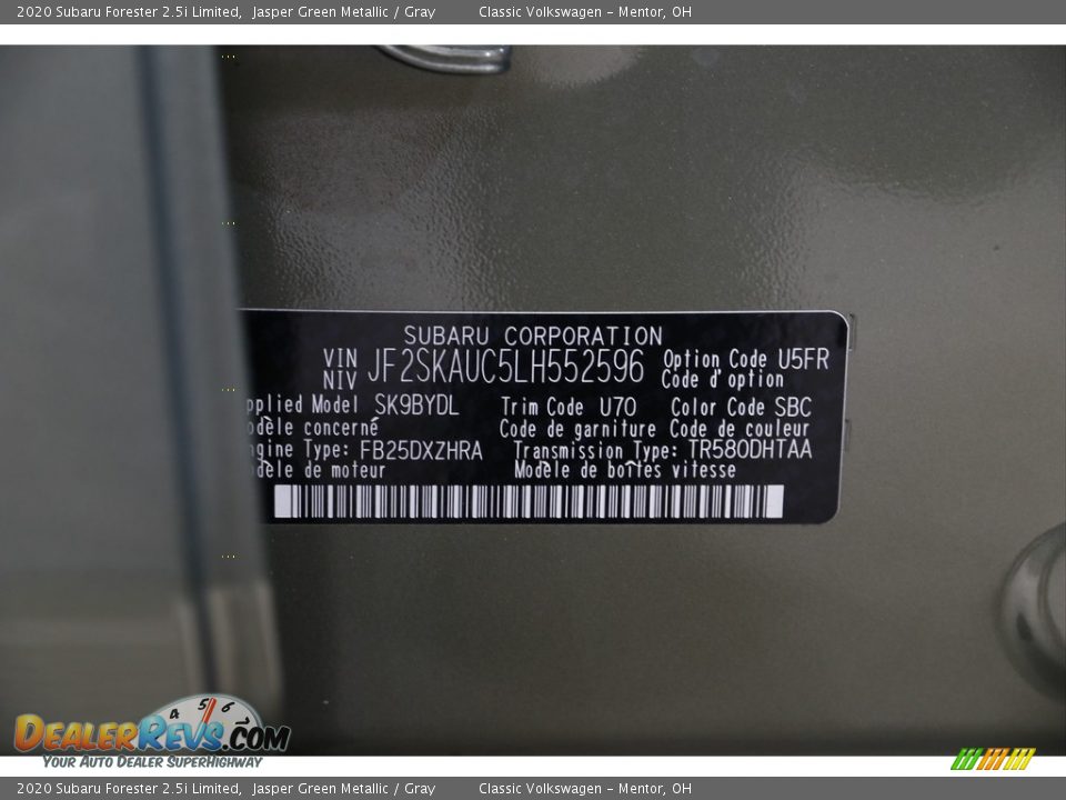 2020 Subaru Forester 2.5i Limited Jasper Green Metallic / Gray Photo #29