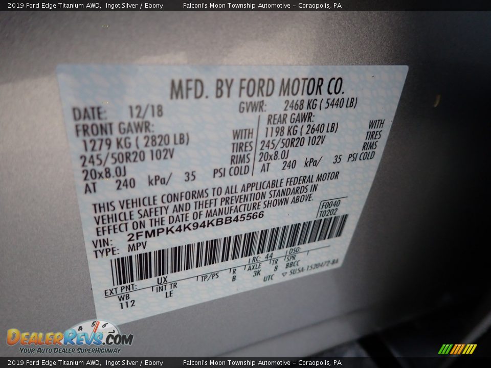 2019 Ford Edge Titanium AWD Ingot Silver / Ebony Photo #27