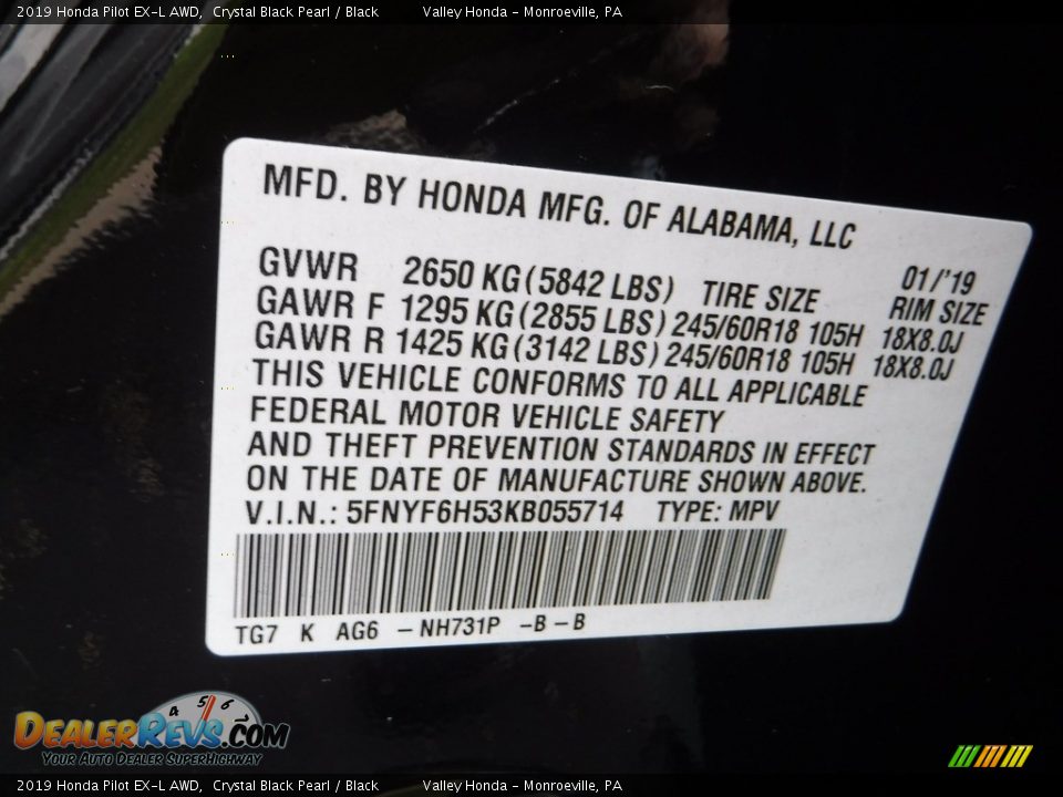 2019 Honda Pilot EX-L AWD Crystal Black Pearl / Black Photo #31