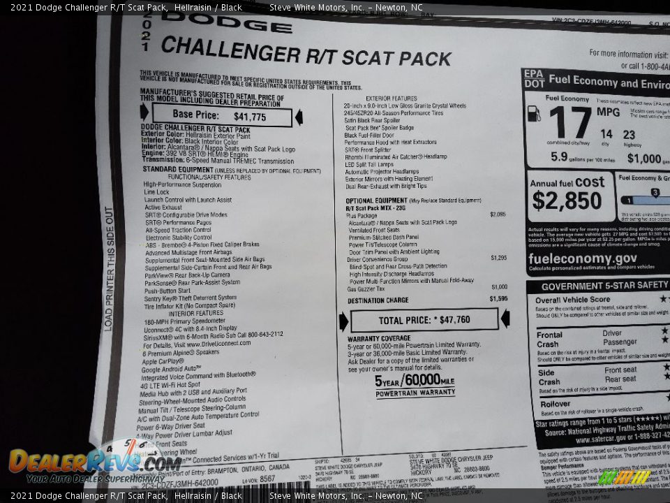 2021 Dodge Challenger R/T Scat Pack Window Sticker Photo #26