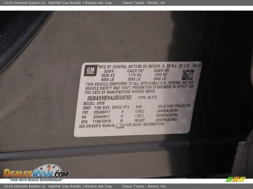 2018 Chevrolet Equinox LS Nightfall Gray Metallic / Medium Ash Gray Photo #18