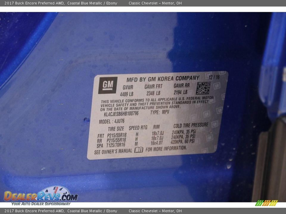 2017 Buick Encore Preferred AWD Coastal Blue Metallic / Ebony Photo #19