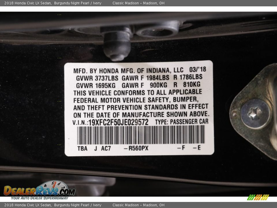 2018 Honda Civic LX Sedan Burgundy Night Pearl / Ivory Photo #18