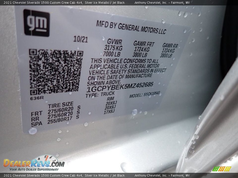2021 Chevrolet Silverado 1500 Custom Crew Cab 4x4 Silver Ice Metallic / Jet Black Photo #15