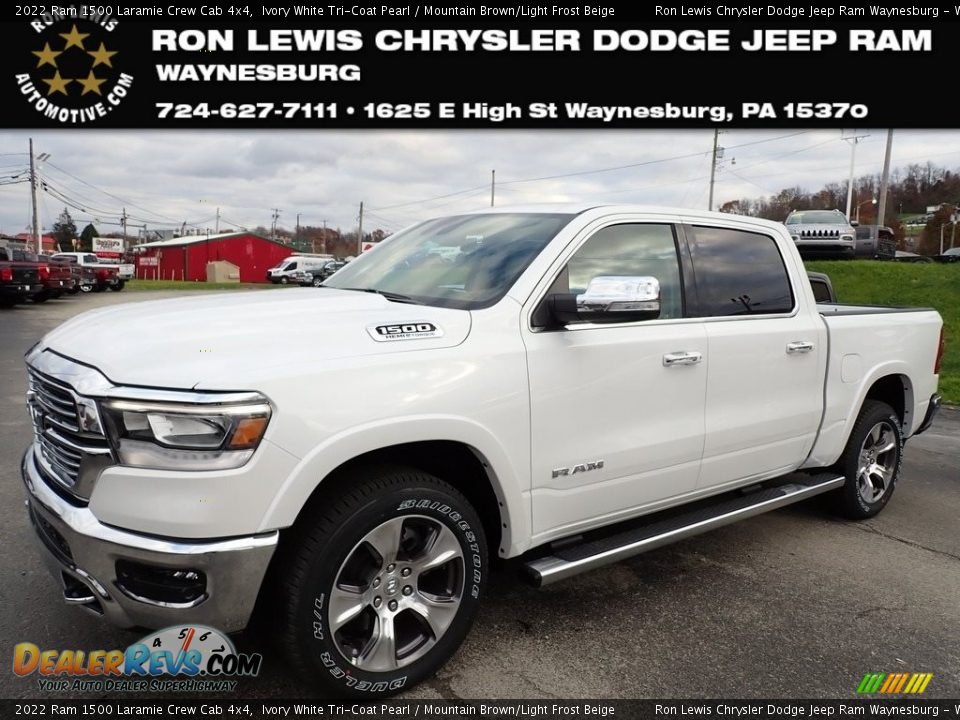 2022 Ram 1500 Laramie Crew Cab 4x4 Ivory White Tri-Coat Pearl / Mountain Brown/Light Frost Beige Photo #1