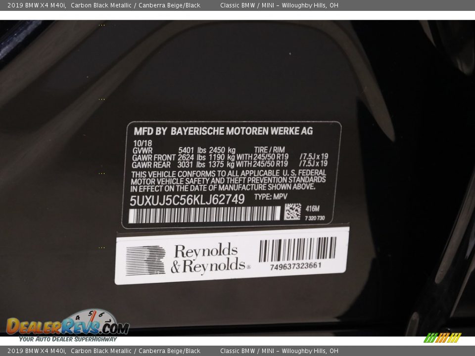 2019 BMW X4 M40i Carbon Black Metallic / Canberra Beige/Black Photo #23