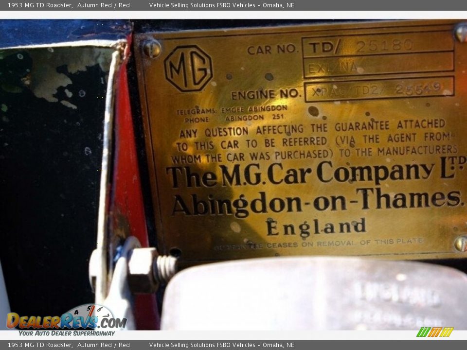 Info Tag of 1953 MG TD Roadster Photo #7