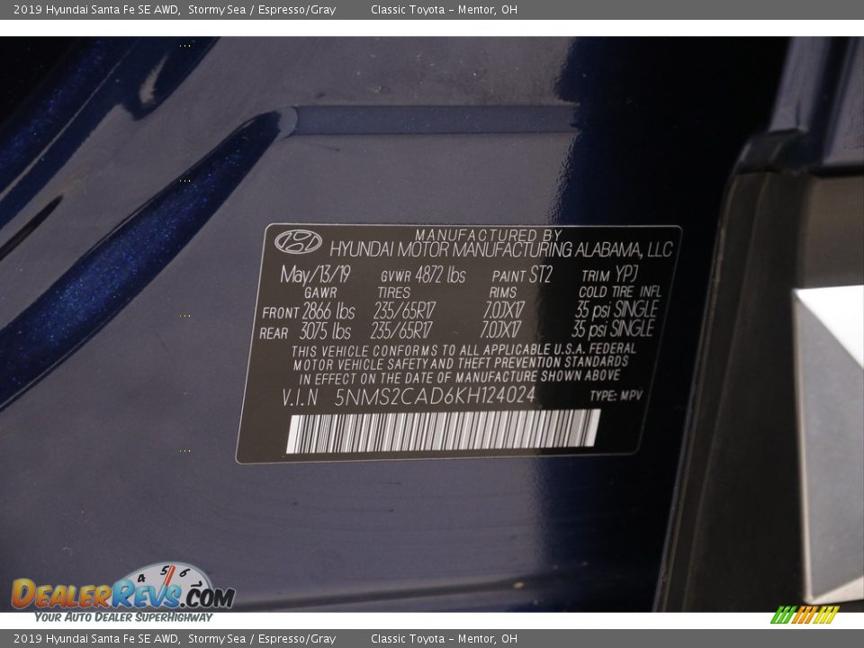 2019 Hyundai Santa Fe SE AWD Stormy Sea / Espresso/Gray Photo #19