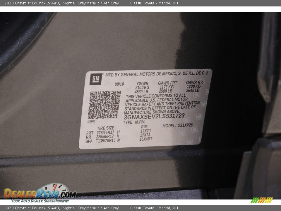 2020 Chevrolet Equinox LS AWD Nightfall Gray Metallic / Ash Gray Photo #18