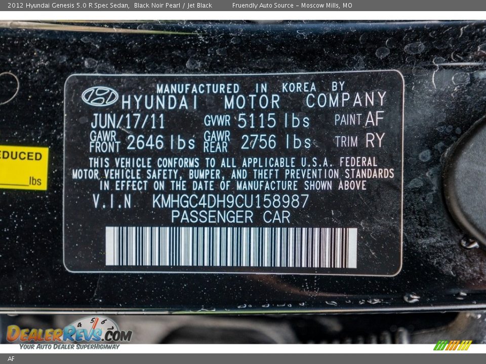 Hyundai Color Code AF Black Noir Pearl