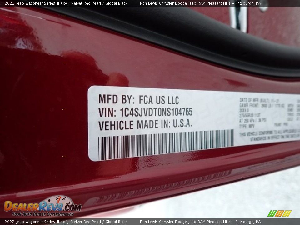 2022 Jeep Wagoneer Series III 4x4 Velvet Red Pearl / Global Black Photo #15