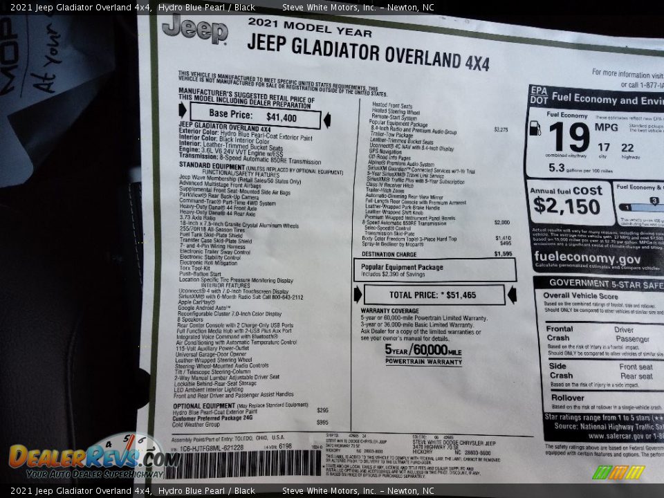 2021 Jeep Gladiator Overland 4x4 Hydro Blue Pearl / Black Photo #30