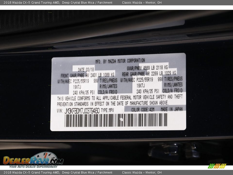 2018 Mazda CX-5 Grand Touring AWD Deep Crystal Blue Mica / Parchment Photo #21