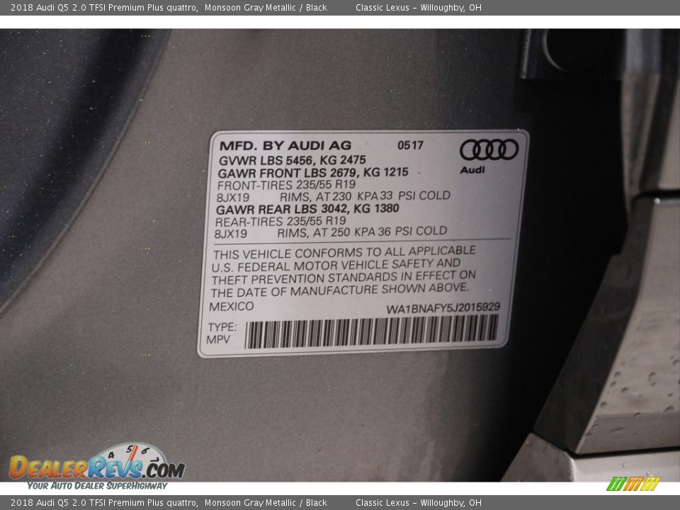 2018 Audi Q5 2.0 TFSI Premium Plus quattro Monsoon Gray Metallic / Black Photo #24