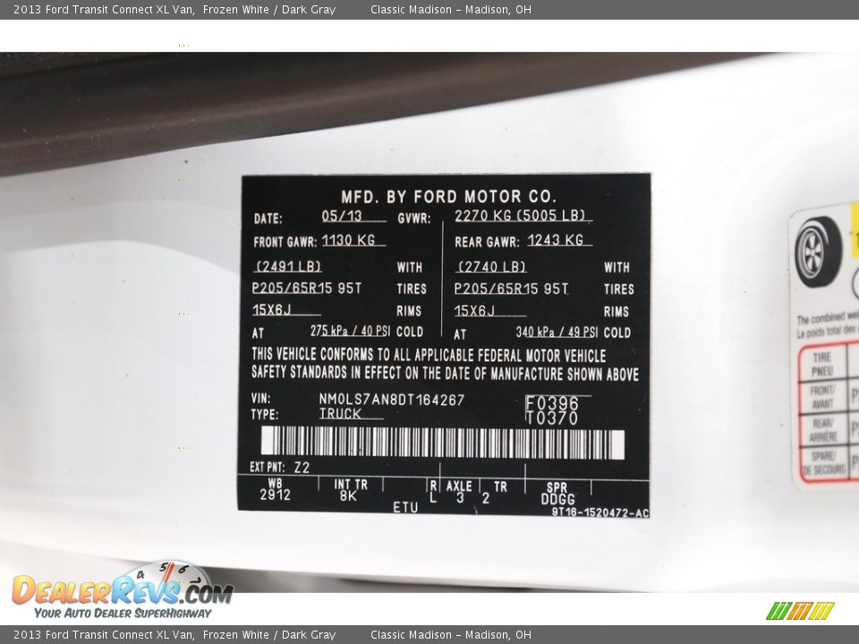 2013 Ford Transit Connect XL Van Frozen White / Dark Gray Photo #18