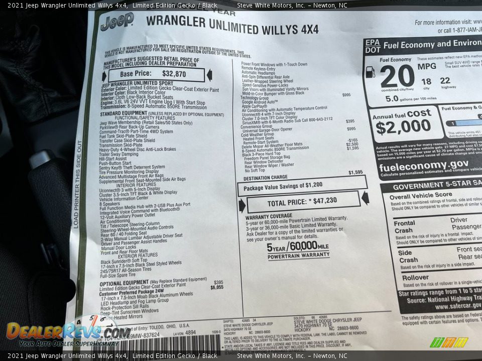 2021 Jeep Wrangler Unlimited Willys 4x4 Window Sticker Photo #27