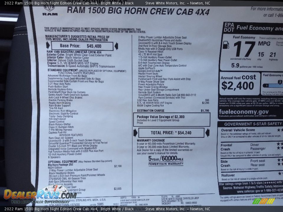 2022 Ram 1500 Big Horn Night Edition Crew Cab 4x4 Bright White / Black Photo #30