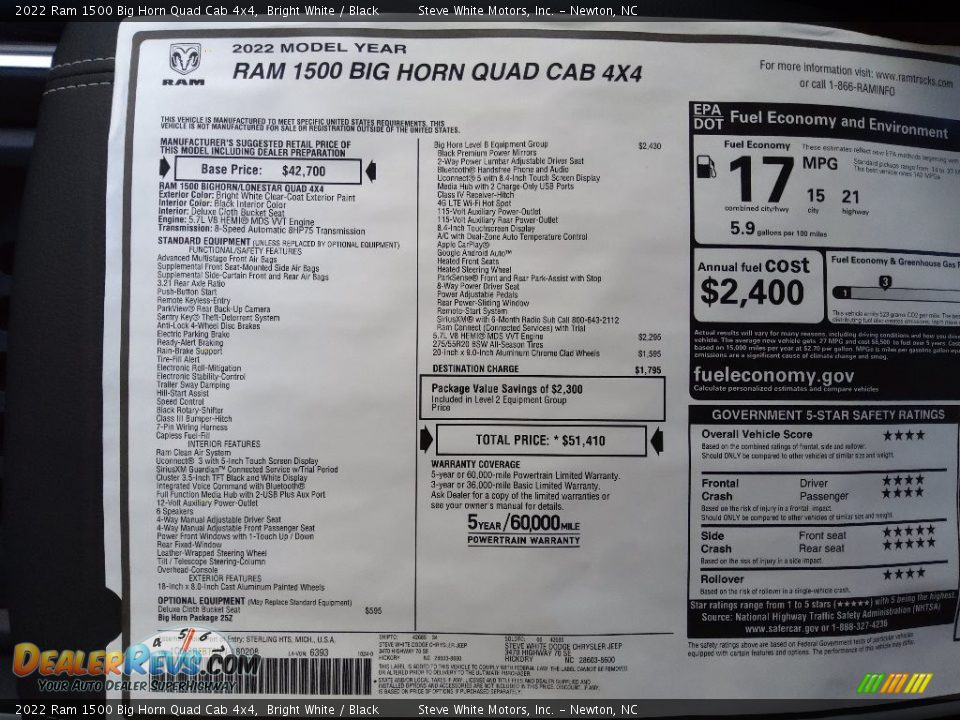 2022 Ram 1500 Big Horn Quad Cab 4x4 Bright White / Black Photo #30