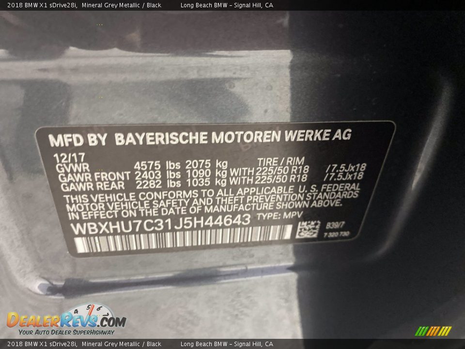 2018 BMW X1 sDrive28i Mineral Grey Metallic / Black Photo #33