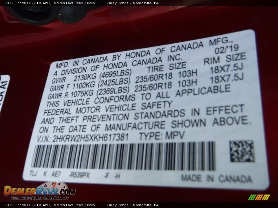 2019 Honda CR-V EX AWD Molten Lava Pearl / Ivory Photo #29