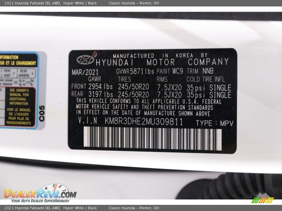 2021 Hyundai Palisade SEL AWD Hyper White / Black Photo #23