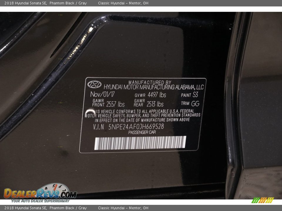 2018 Hyundai Sonata SE Phantom Black / Gray Photo #19