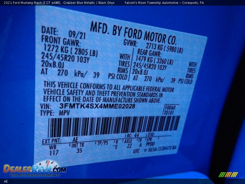 Ford Color Code AE Grabber Blue Metallic
