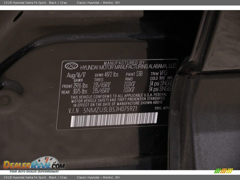 2018 Hyundai Santa Fe Sport Black / Gray Photo #20