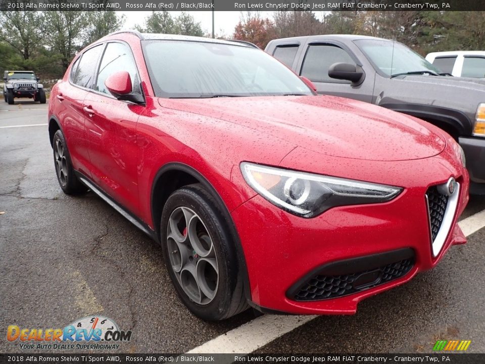 2018 Alfa Romeo Stelvio Ti Sport AWD Rosso Alfa (Red) / Black/Black Photo #2