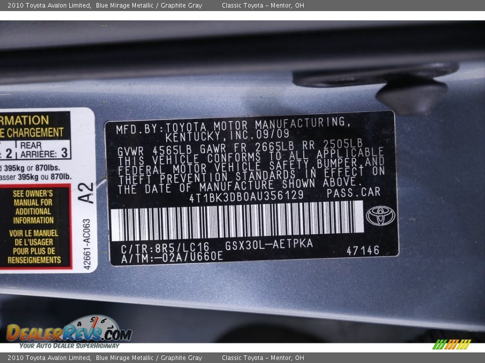 2010 Toyota Avalon Limited Blue Mirage Metallic / Graphite Gray Photo #26