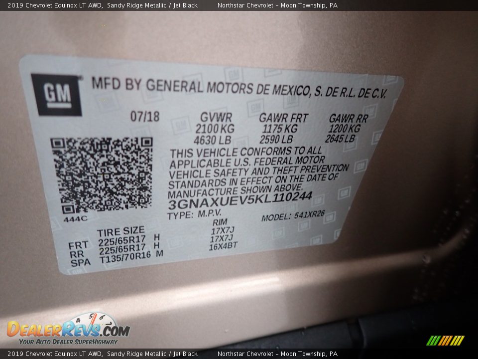 2019 Chevrolet Equinox LT AWD Sandy Ridge Metallic / Jet Black Photo #28