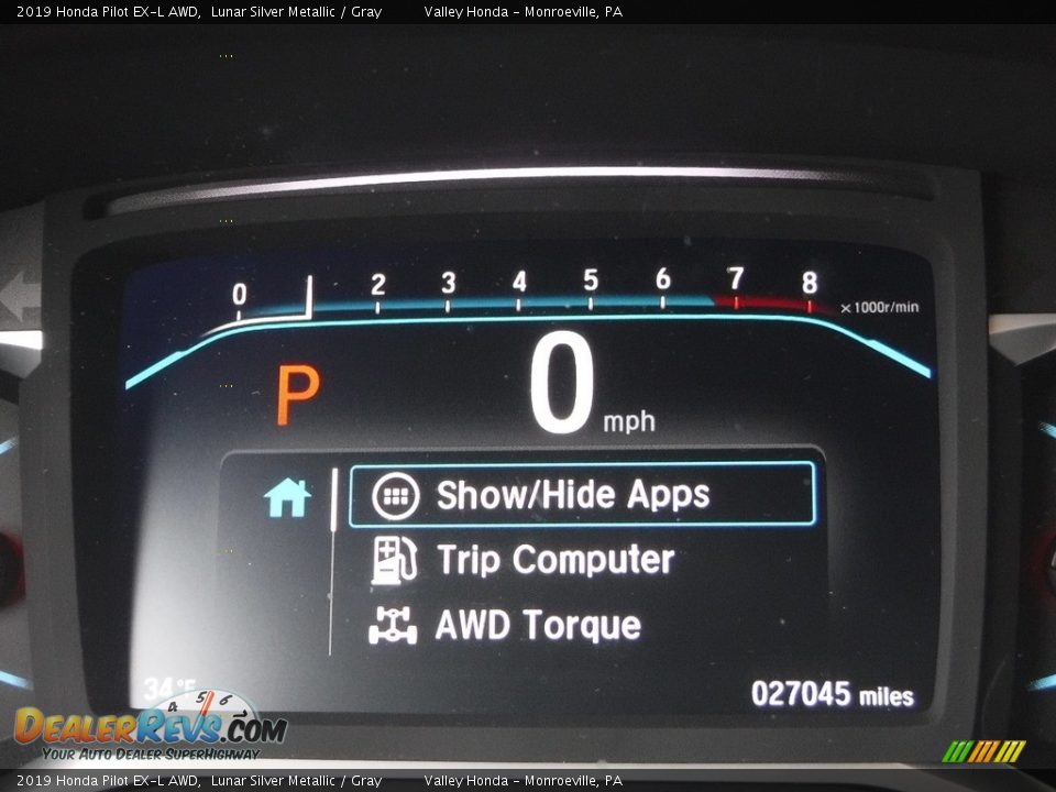 2019 Honda Pilot EX-L AWD Lunar Silver Metallic / Gray Photo #32