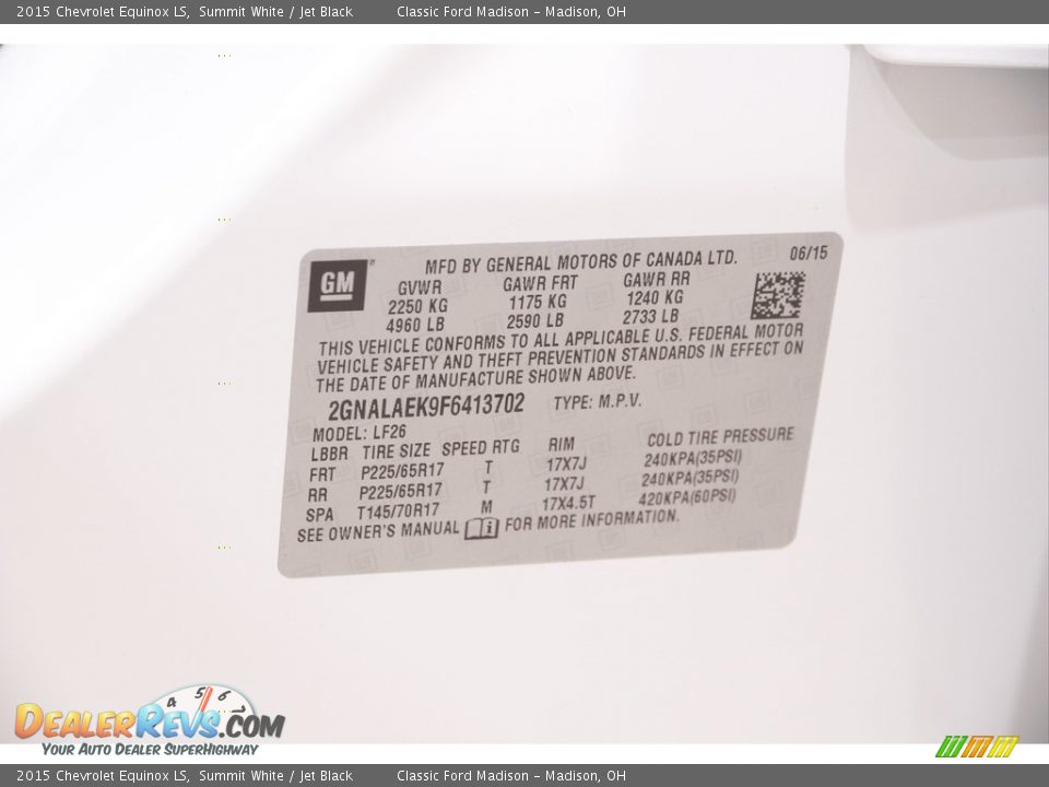 2015 Chevrolet Equinox LS Summit White / Jet Black Photo #17
