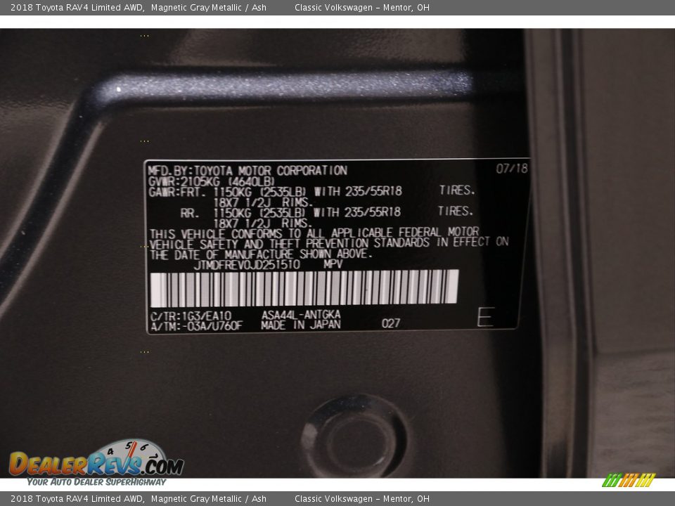 2018 Toyota RAV4 Limited AWD Magnetic Gray Metallic / Ash Photo #19