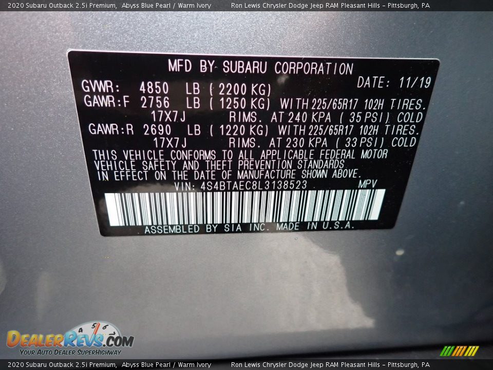 2020 Subaru Outback 2.5i Premium Abyss Blue Pearl / Warm Ivory Photo #15