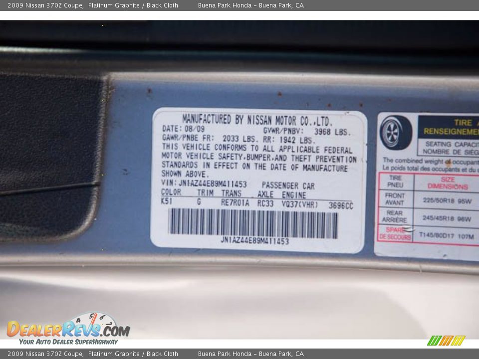 2009 Nissan 370Z Coupe Platinum Graphite / Black Cloth Photo #31