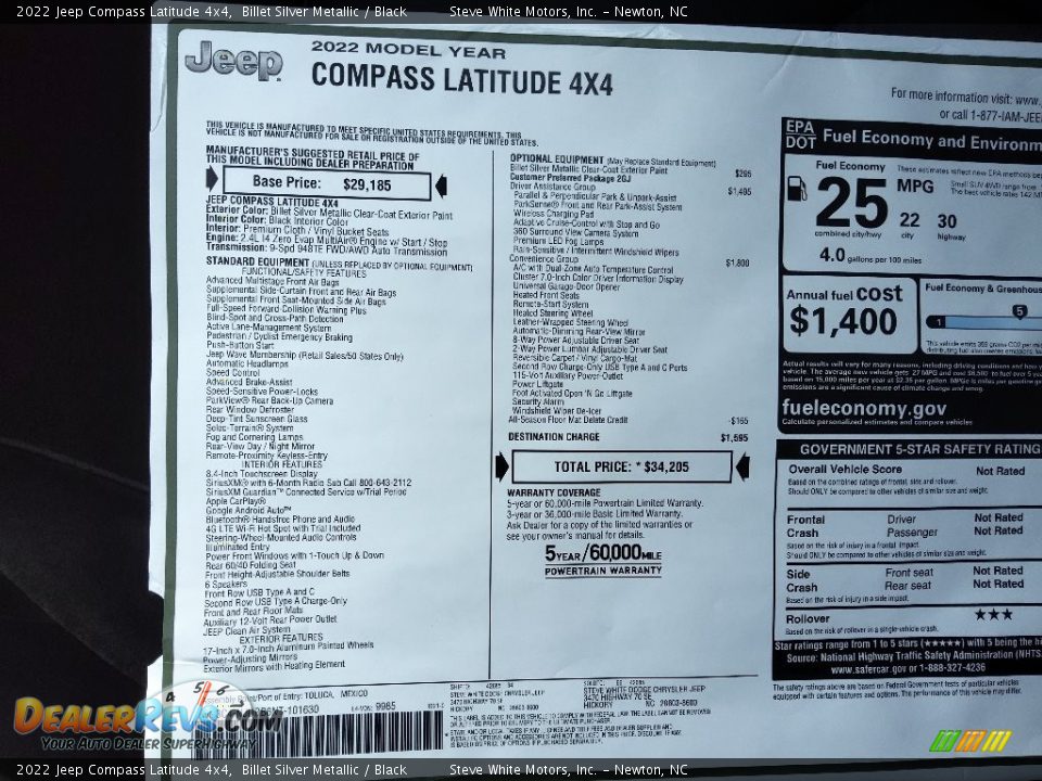 2022 Jeep Compass Latitude 4x4 Window Sticker Photo #27